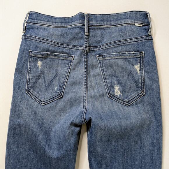 Mother Jeans Stunner Ankle Fray Graffiti Girl 27 Blue Skinny Button Fly GUC - Picture 7 of 12